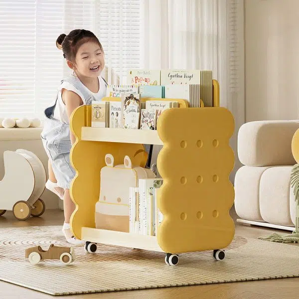 Contemporary Creative Cartoon Kids Cheese Cookies Square Rectangle PP Bookshelves 2-Tier For Home Office - Image 10