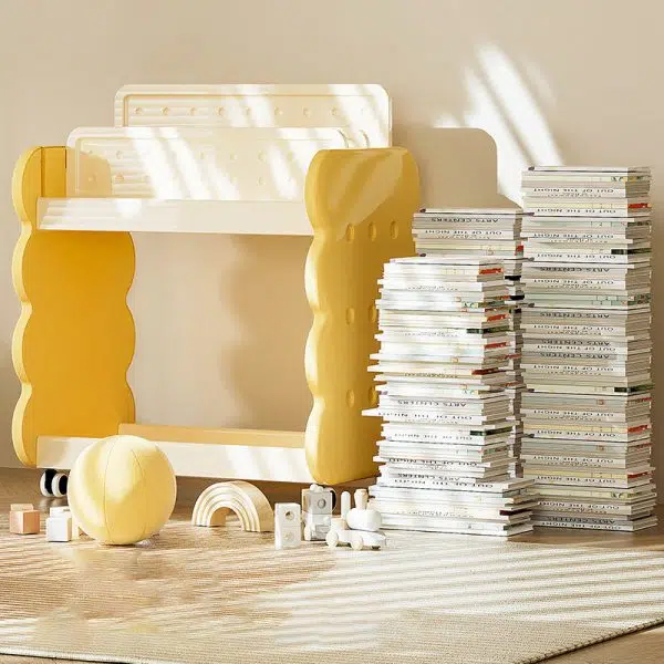 Contemporary Creative Cartoon Kids Cheese Cookies Square Rectangle PP Bookshelves 2-Tier For Home Office - Image 7