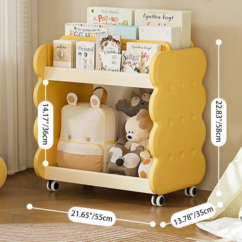 DFM-Table-FM01194-2.jpg Contemporary Creative Cartoon Kids Cheese Cookies Square Rectangle PP Bookshelves 2-Tier For Home Office - Image 4