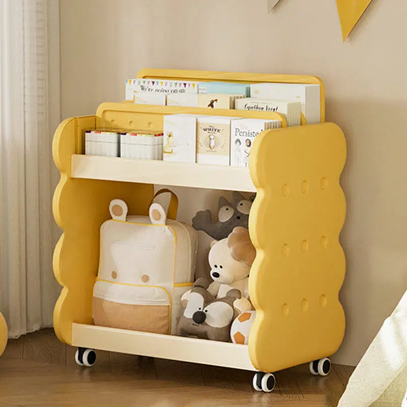 DFM-Table-FM01194-3.jpg Contemporary Creative Cartoon Kids Cheese Cookies Square Rectangle PP Bookshelves 2-Tier For Home Office - Image 3