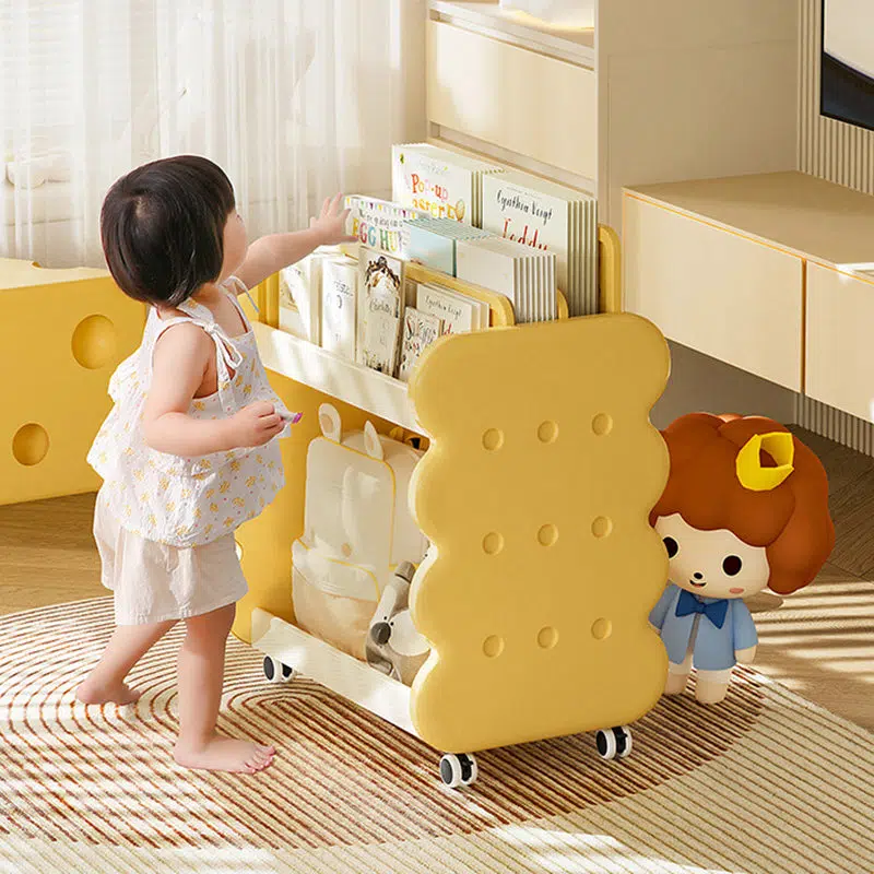 DFM-Table-FM01194-7.jpg Contemporary Creative Cartoon Kids Cheese Cookies Square Rectangle PP Bookshelves 2-Tier For Home Office - Image 8