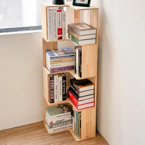 Modern Minimalist Corner Rectangle Wood Bookshelves 4/5 Shelves For Home Office - Image 14