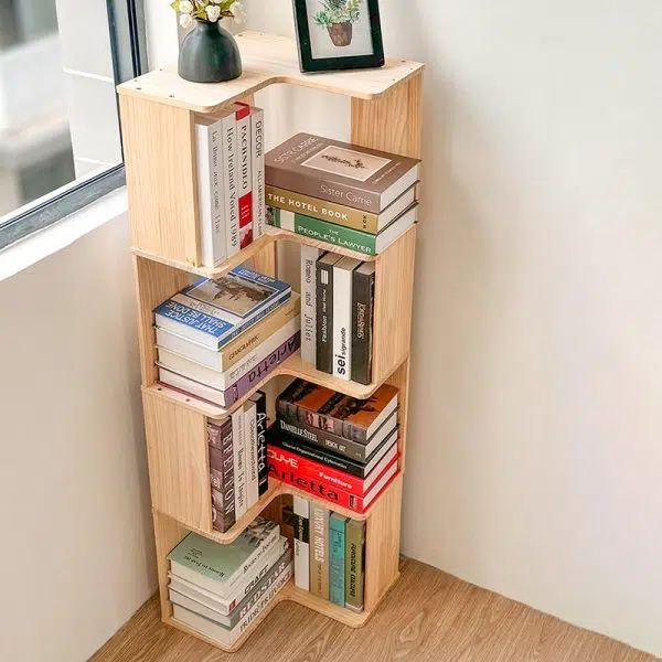 Modern Minimalist Corner Rectangle Wood Bookshelves 4/5 Shelves For Home Office - Image 13