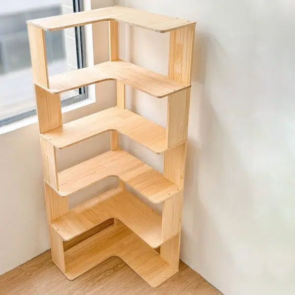 Modern Minimalist Corner Rectangle Wood Bookshelves 4/5 Shelves For Home Office - Image 12