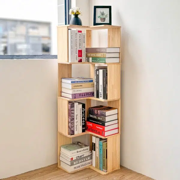 Modern Minimalist Corner Rectangle Wood Bookshelves 4/5 Shelves For Home Office - Image 3