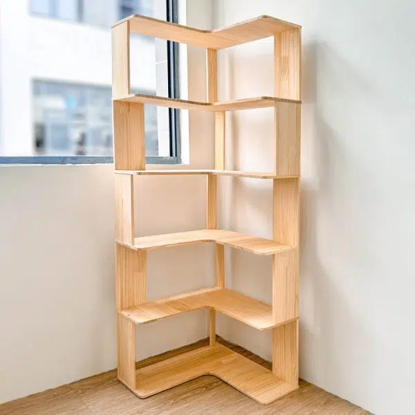 Modern Minimalist Corner Rectangle Wood Bookshelves 4/5 Shelves For Home Office - Image 10