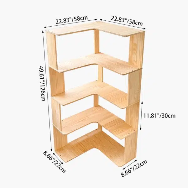 Modern Minimalist Corner Rectangle Wood Bookshelves 4/5 Shelves For Home Office - Image 5