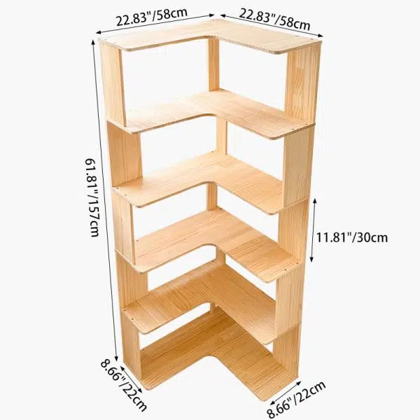Modern Minimalist Corner Rectangle Wood Bookshelves 4/5 Shelves For Home Office - Image 7