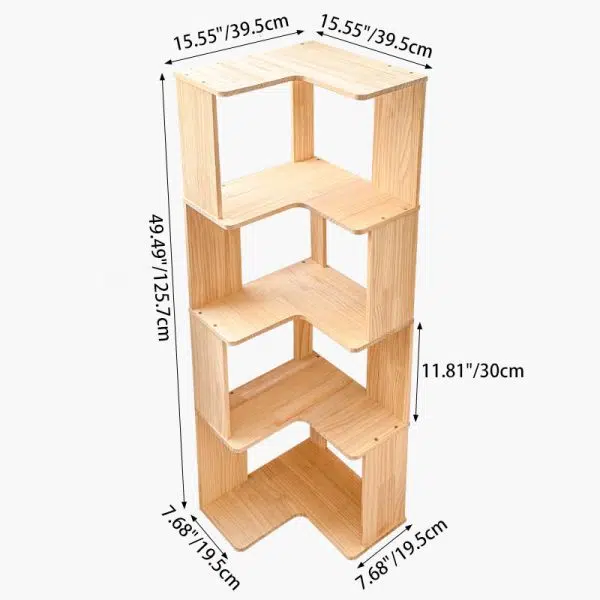 Modern Minimalist Corner Rectangle Wood Bookshelves 4/5 Shelves For Home Office - Image 4