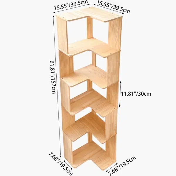 Modern Minimalist Corner Rectangle Wood Bookshelves 4/5 Shelves For Home Office - Image 6