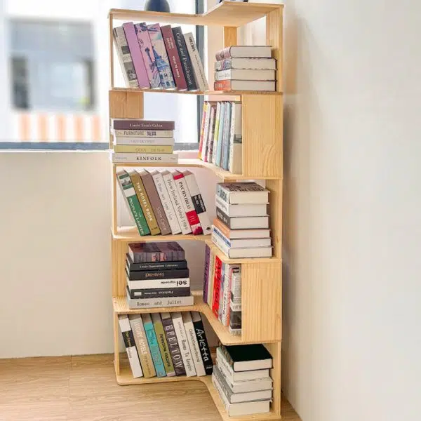 Modern Minimalist Corner Rectangle Wood Bookshelves 4/5 Shelves For Home Office - Image 2