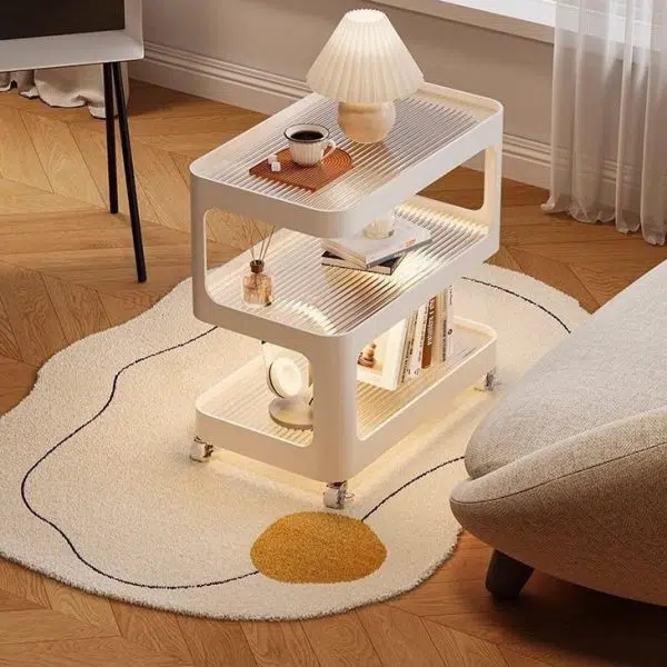 Contemporary Nordic Cream Removable Rectangle Iron Glass Side Table 3-Tier For Living Room - Image 2