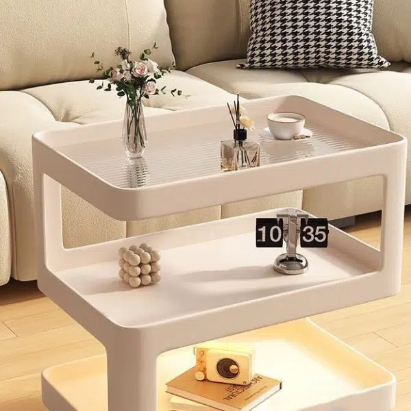 Contemporary Nordic Cream Removable Rectangle Iron Glass Side Table 3-Tier For Living Room - Image 8