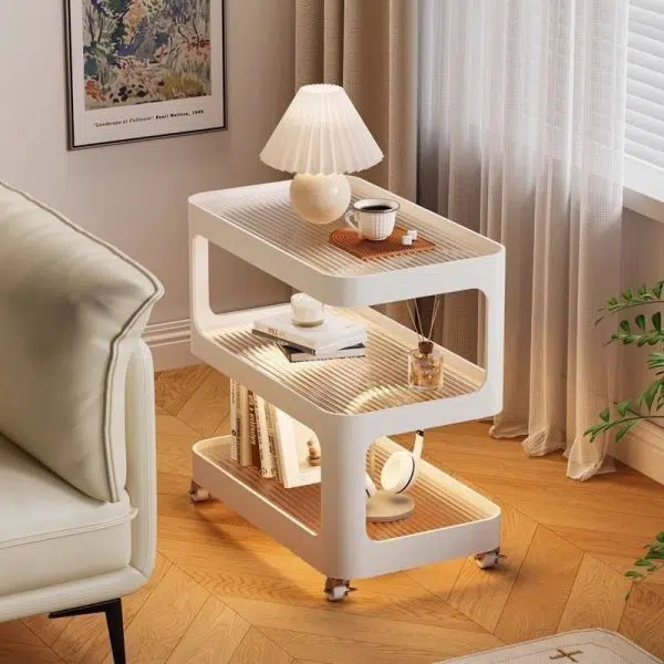 Contemporary Nordic Cream Removable Rectangle Iron Glass Side Table 3-Tier For Living Room - Image 3