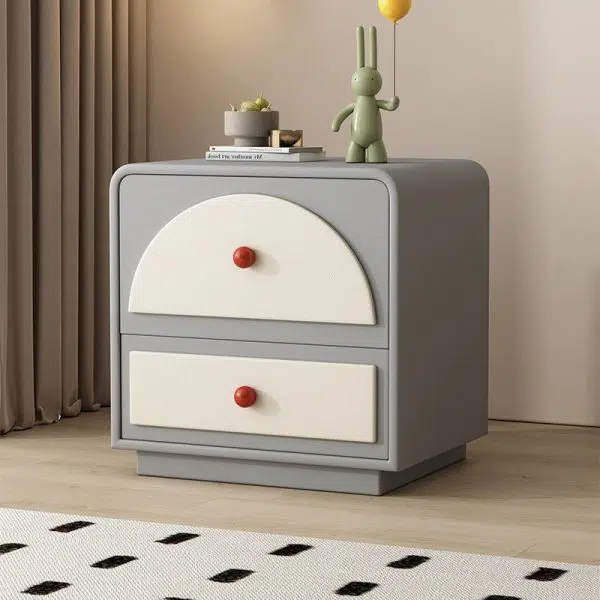 Contemporary Nordic Square Rectangle Wood Nightstand 2-Drawer For Bedroom - Image 3