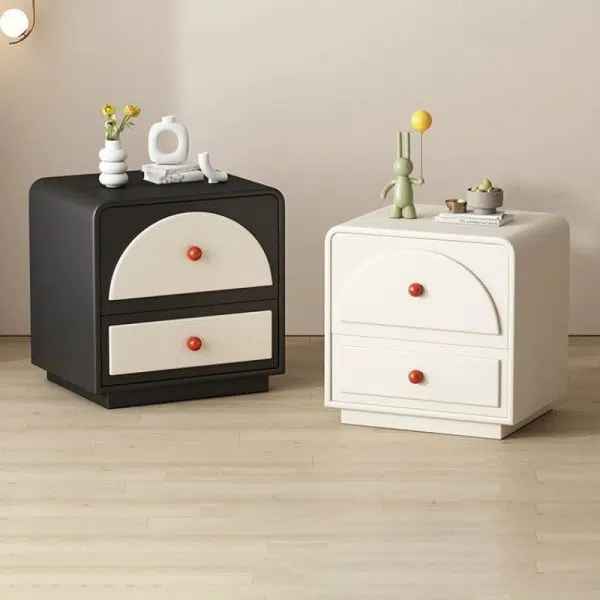 Contemporary Nordic Square Rectangle Wood Nightstand 2-Drawer For Bedroom - Image 2