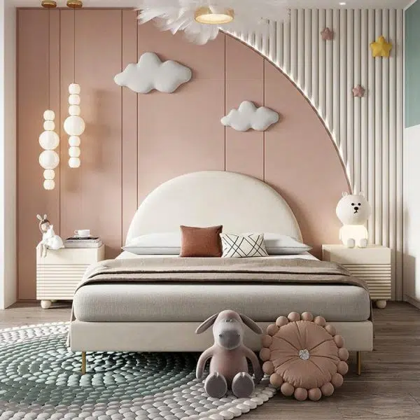 Contemporary Scandinavian Cream Square Density Panel Nightstand 2-Drawer For Bedroom - Image 13