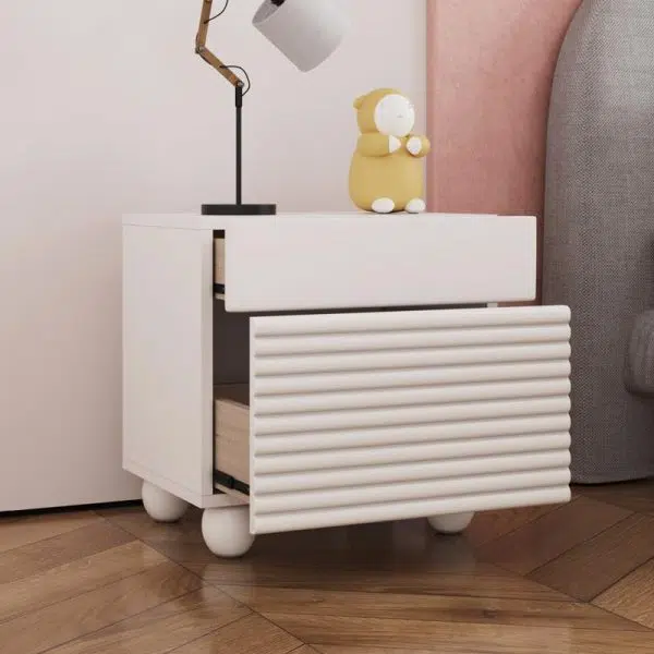 Contemporary Scandinavian Cream Square Density Panel Nightstand 2-Drawer For Bedroom - Image 5