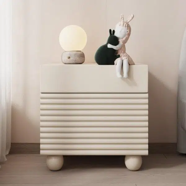 Contemporary Scandinavian Cream Square Density Panel Nightstand 2-Drawer For Bedroom - Image 10