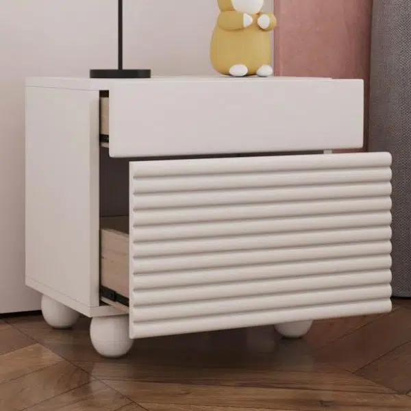 Contemporary Scandinavian Cream Square Density Panel Nightstand 2-Drawer For Bedroom - Image 6