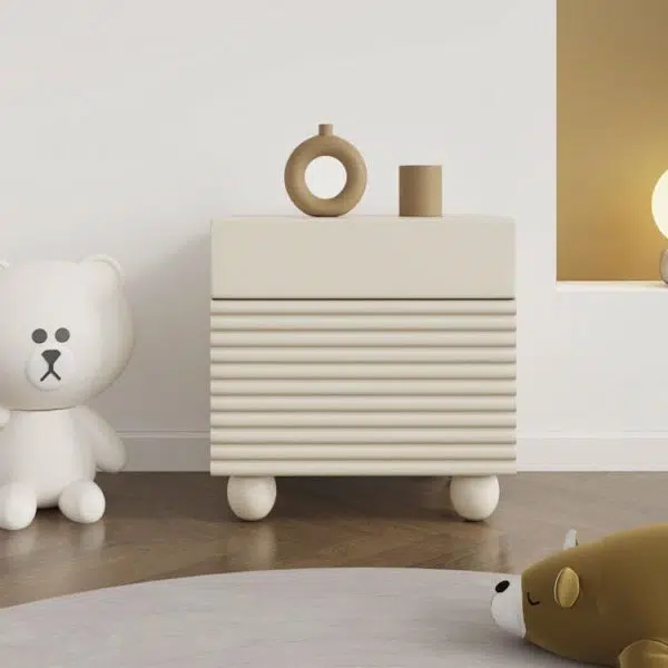 Contemporary Scandinavian Cream Square Density Panel Nightstand 2-Drawer For Bedroom - Image 15