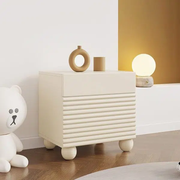 Contemporary Scandinavian Cream Square Density Panel Nightstand 2-Drawer For Bedroom - Image 16