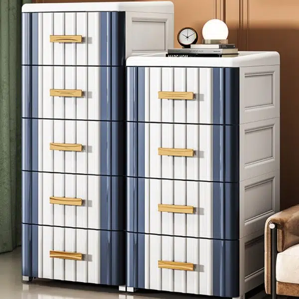 Contemporary Scandinavian Rectangular Tabletop Plastic Nightstand 3-Drawer For Bedroom - Image 14