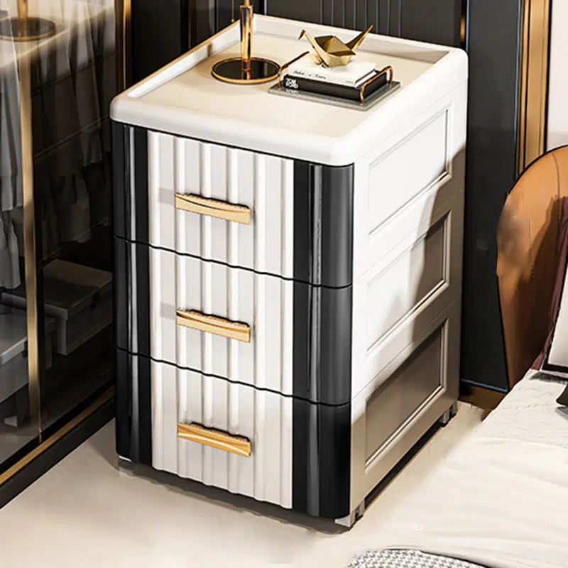 DFM-Table-FP00330-2.jpg Contemporary Scandinavian Rectangular Tabletop Plastic Nightstand 3-Drawer For Bedroom - Image 1