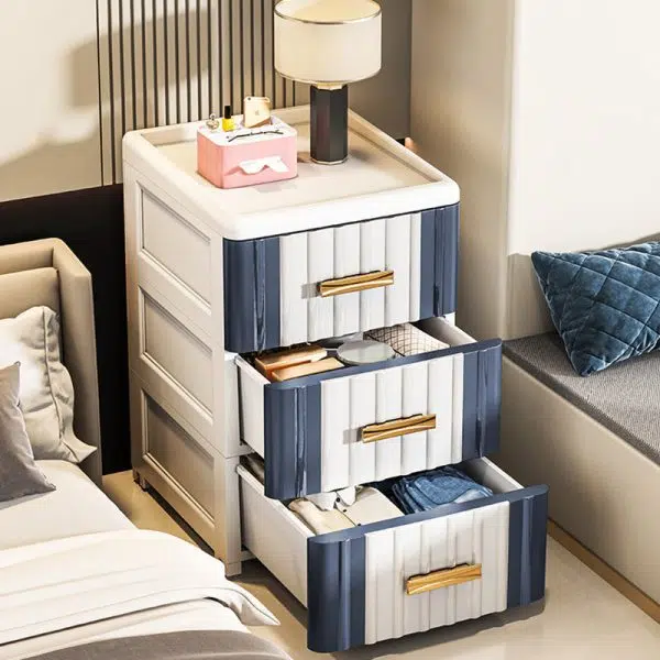 Contemporary Scandinavian Rectangular Tabletop Plastic Nightstand 3-Drawer For Bedroom - Image 12