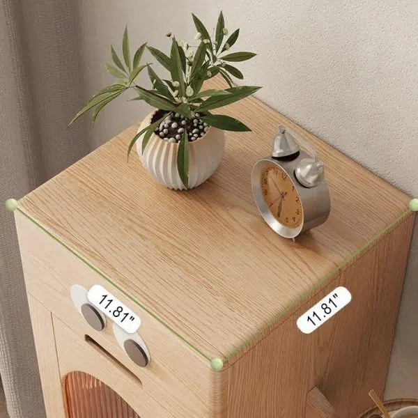 Contemporary Creative Robot Square Rubberwood Glass Metal Nightstand 1-Cabinet For Bedroom - Image 5