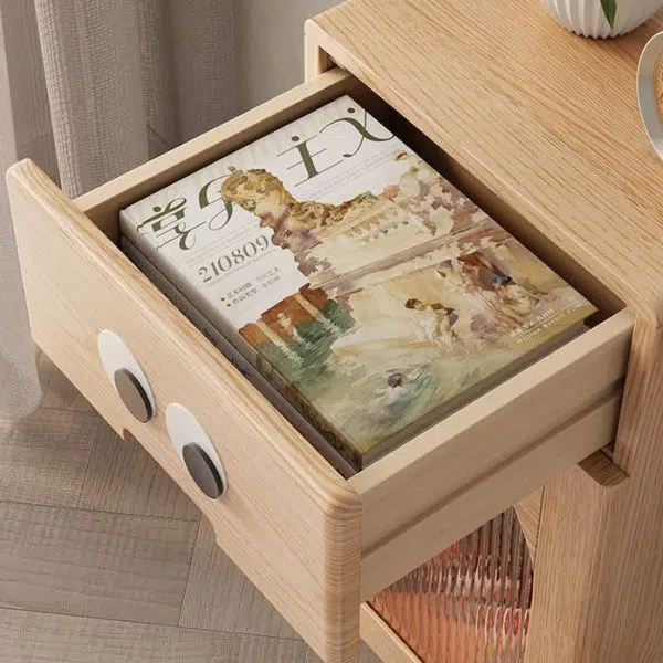 Contemporary Creative Robot Square Rubberwood Glass Metal Nightstand 1-Cabinet For Bedroom - Image 6