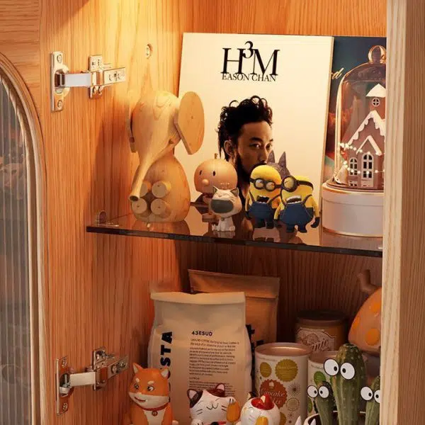 Contemporary Creative Robot Square Rubberwood Glass Metal Nightstand 1-Cabinet For Bedroom - Image 9