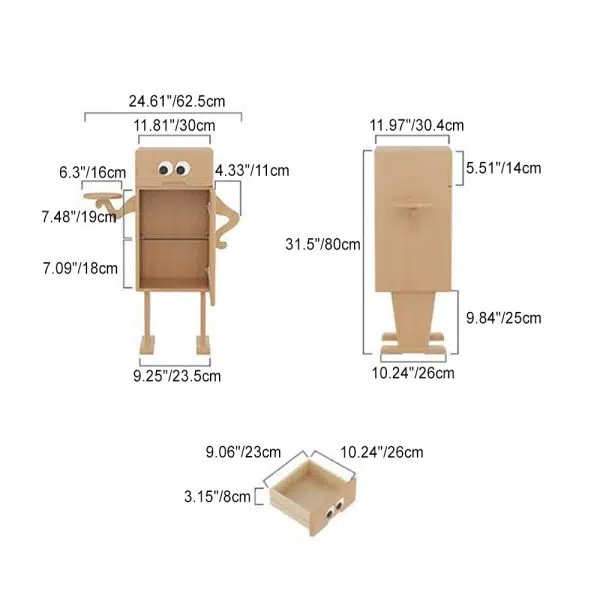 Contemporary Creative Robot Square Rubberwood Glass Metal Nightstand 1-Cabinet For Bedroom - Image 4