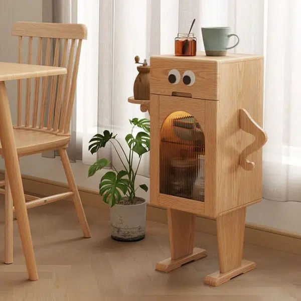 Contemporary Creative Robot Square Rubberwood Glass Metal Nightstand 1-Cabinet For Bedroom - Image 10