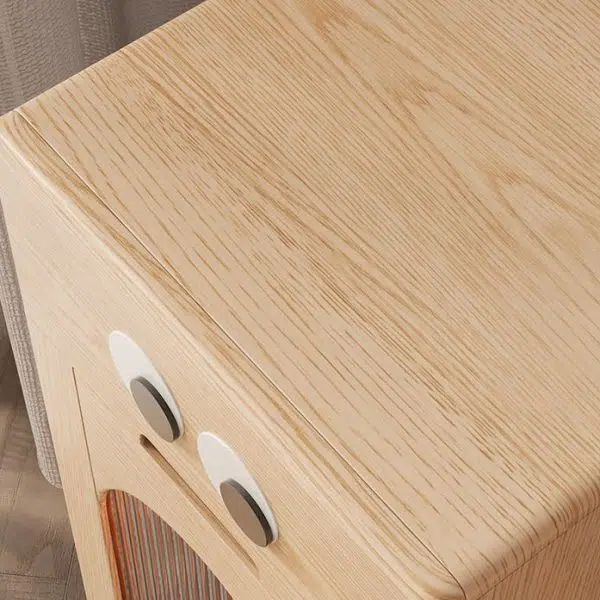 Contemporary Creative Robot Square Rubberwood Glass Metal Nightstand 1-Cabinet For Bedroom - Image 7