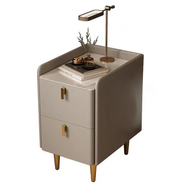 Contemporary Nordic Rectangular Microfiber Leather Solid Wood Carbon Steel Nightstand 2-Drawer For Bedroom - Image 23