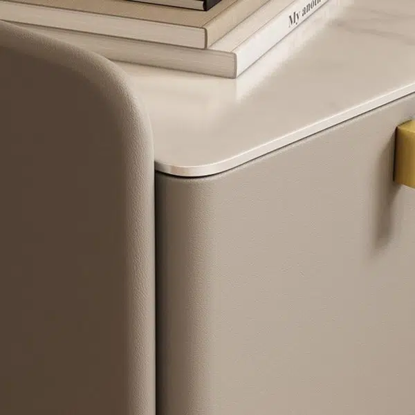 Contemporary Nordic Rectangular Microfiber Leather Solid Wood Carbon Steel Nightstand 2-Drawer For Bedroom - Image 6