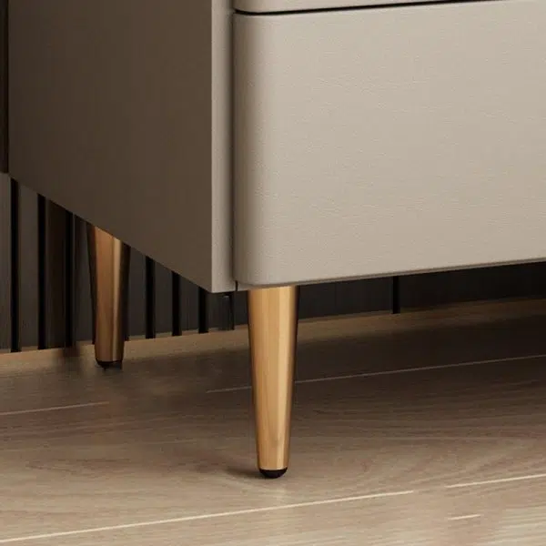 Contemporary Nordic Rectangular Microfiber Leather Solid Wood Carbon Steel Nightstand 2-Drawer For Bedroom - Image 8