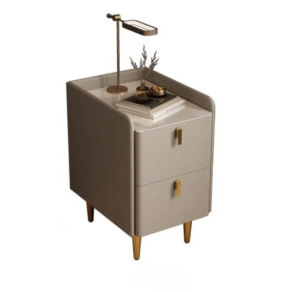 Contemporary Nordic Rectangular Microfiber Leather Solid Wood Carbon Steel Nightstand 2-Drawer For Bedroom - Image 22