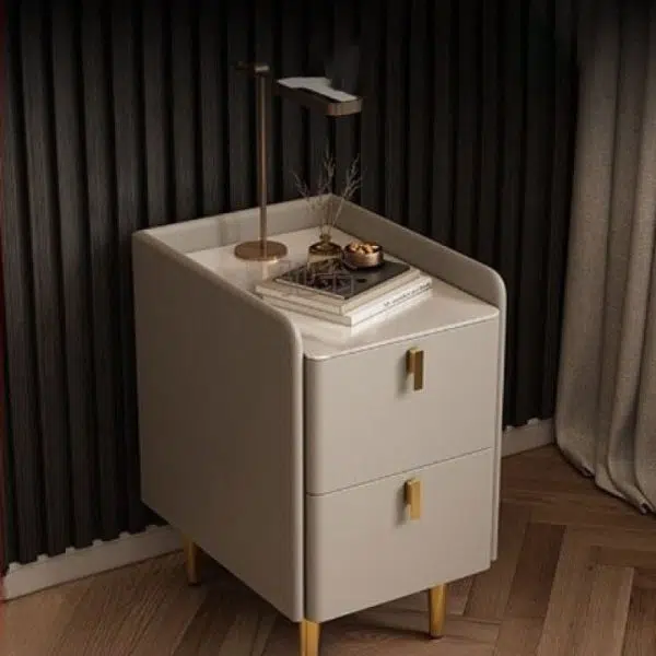 Contemporary Nordic Rectangular Microfiber Leather Solid Wood Carbon Steel Nightstand 2-Drawer For Bedroom - Image 15