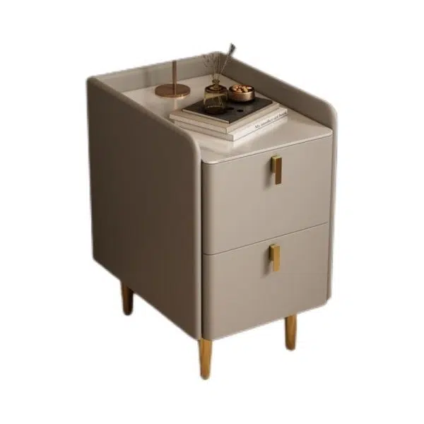 Contemporary Nordic Rectangular Microfiber Leather Solid Wood Carbon Steel Nightstand 2-Drawer For Bedroom - Image 16