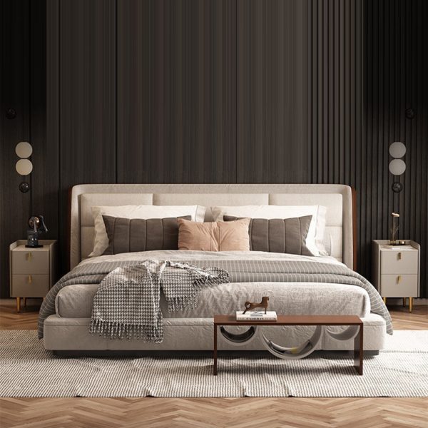 Contemporary Nordic Rectangular Microfiber Leather Solid Wood Carbon Steel Nightstand 2-Drawer For Bedroom - Image 11