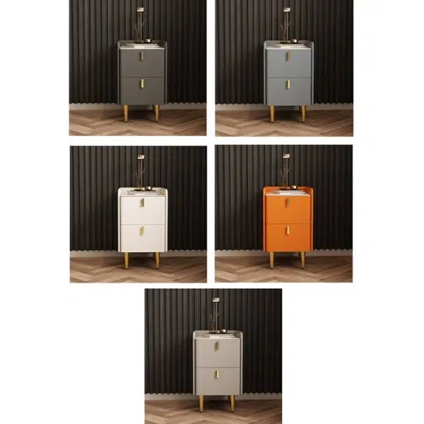 Contemporary Nordic Rectangular Microfiber Leather Solid Wood Carbon Steel Nightstand 2-Drawer For Bedroom - Image 12