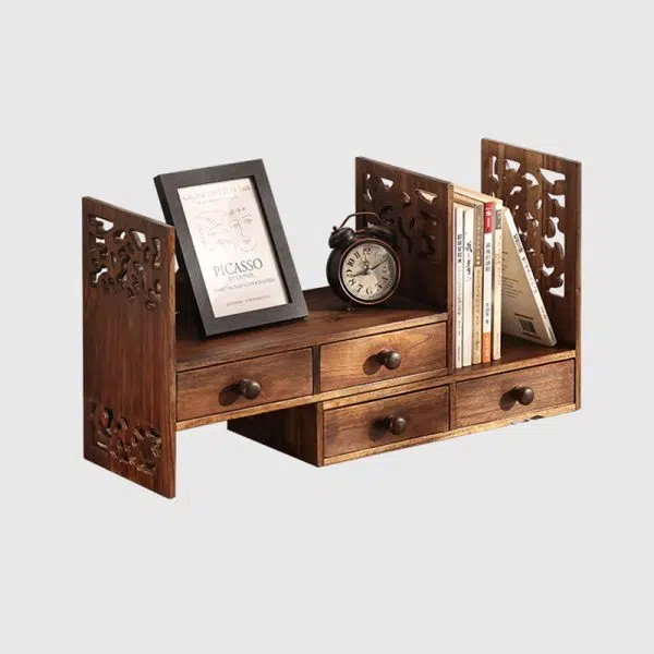 Traditional Vintage Rectangular Teak Bookshelf 4-Drawer For Home Office - Image 19