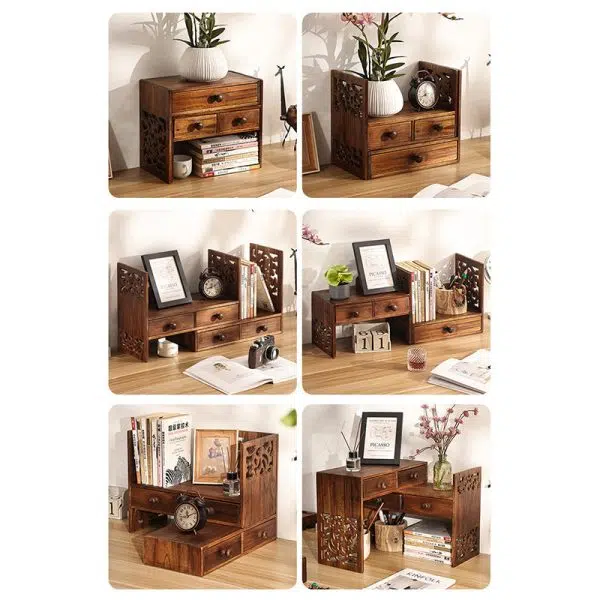 Traditional Vintage Rectangular Teak Bookshelf 4-Drawer For Home Office - Image 20