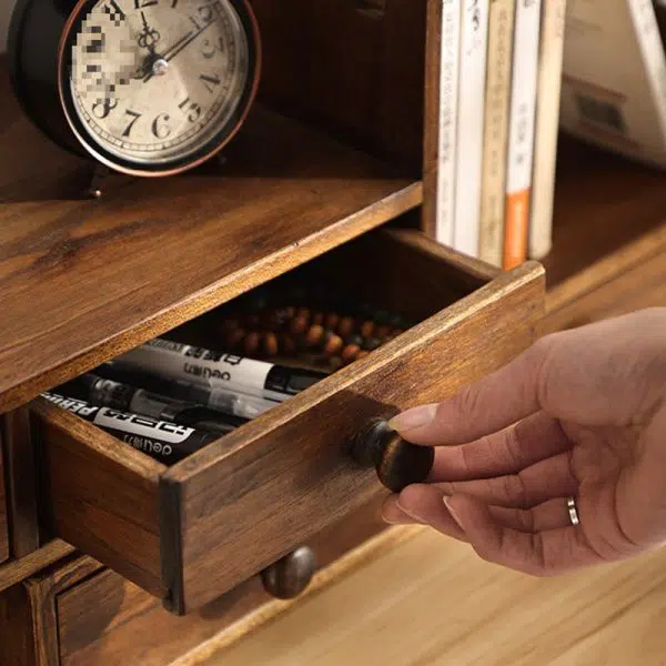 Traditional Vintage Rectangular Teak Bookshelf 4-Drawer For Home Office - Image 6