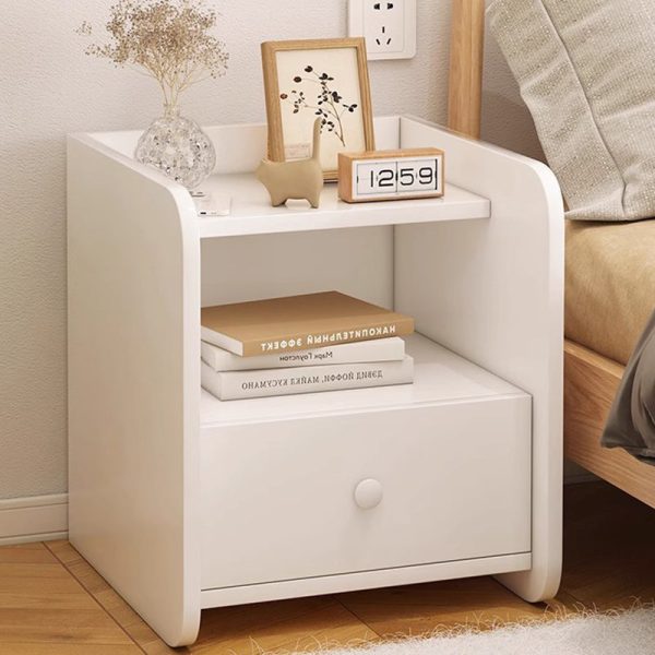 Contemporary Nordic Rectangular Wood Based Panel Nightstand 1/2 Drawer For Bedroom - Image 3