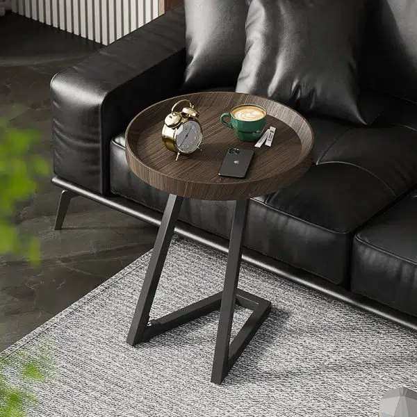 Contemporary Creative Round Solid Wood Stainless Steel Side Table For Living Room - Image 10