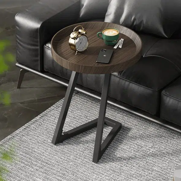 Contemporary Creative Round Solid Wood Stainless Steel Side Table For Living Room - Image 2
