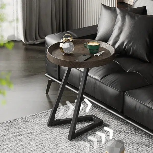 Contemporary Creative Round Solid Wood Stainless Steel Side Table For Living Room - Image 3